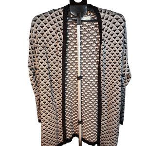 Chaus Black & White Open‎ Front Cotton Cardigan Sweater Large NWT